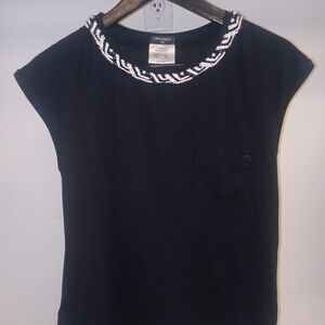 CHANEL Black Short Sleeve Tee with White Trim